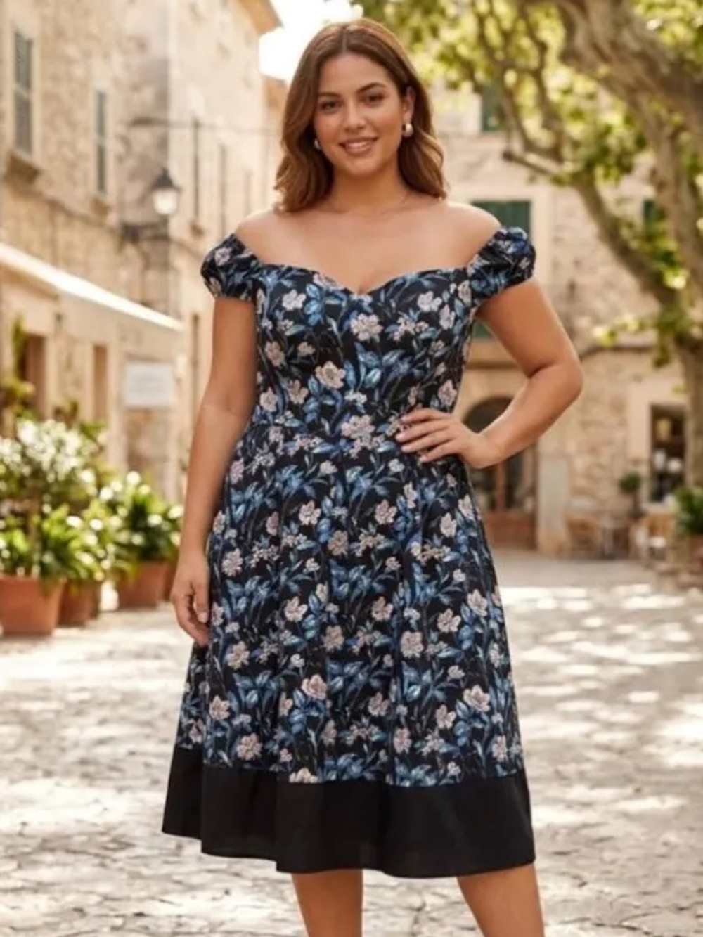 Hearts & Roses London Retro Off the Shoulder Floral Pinup Dress size US 14